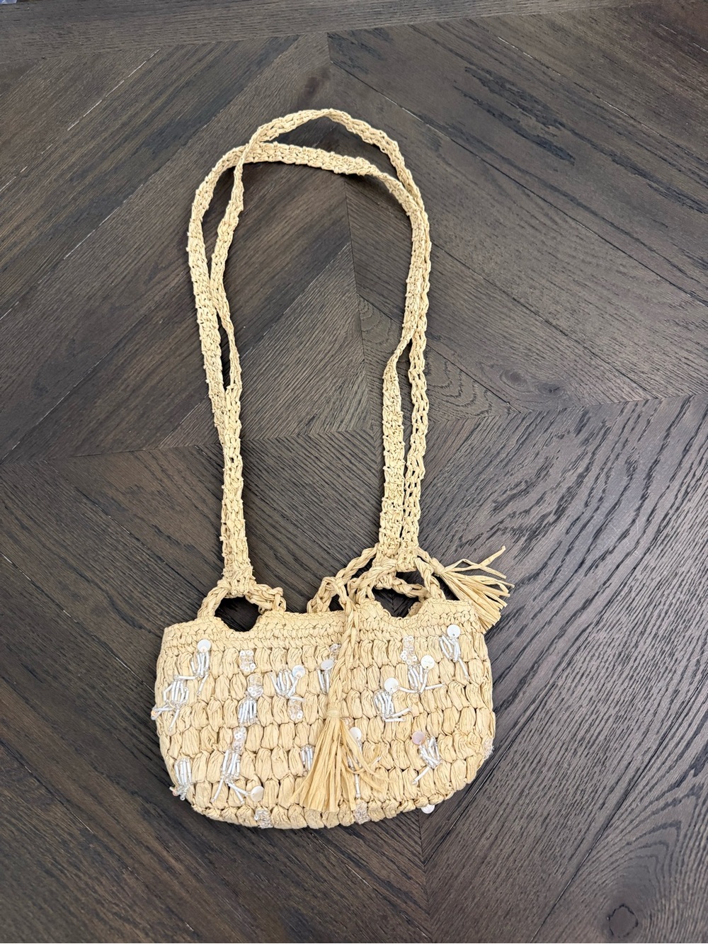 Kimchi Blue Cream Woven Raffia Crossbody Bag with Tassel